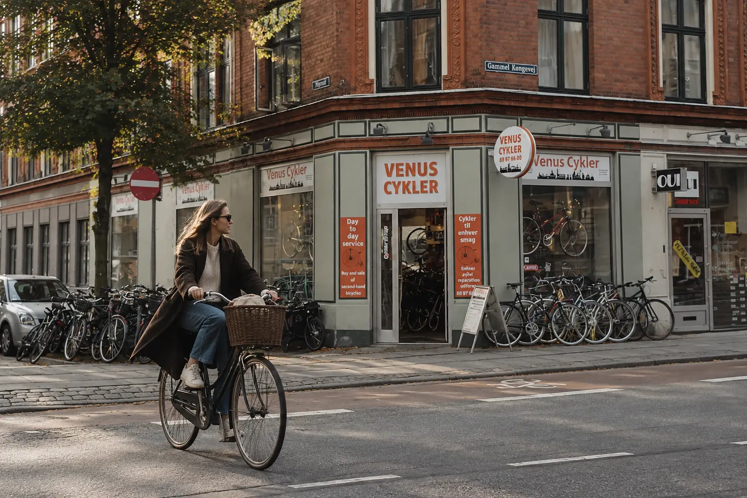 Cyklist foran Venus Cykler på Gammel Kongevej